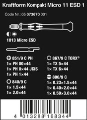 Wera 05073670001 | Kraftform Micro ESD Quick-Release Chuck - 11pc