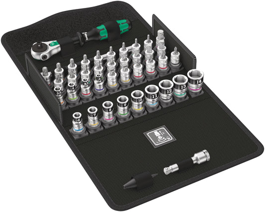 Wera | 05003755001 | 8100 SA | All-In Zyklop Speed 1/4" Metric Ratchet HF-Socket & Bit-Socket Set | 42pc + Tool Pouch