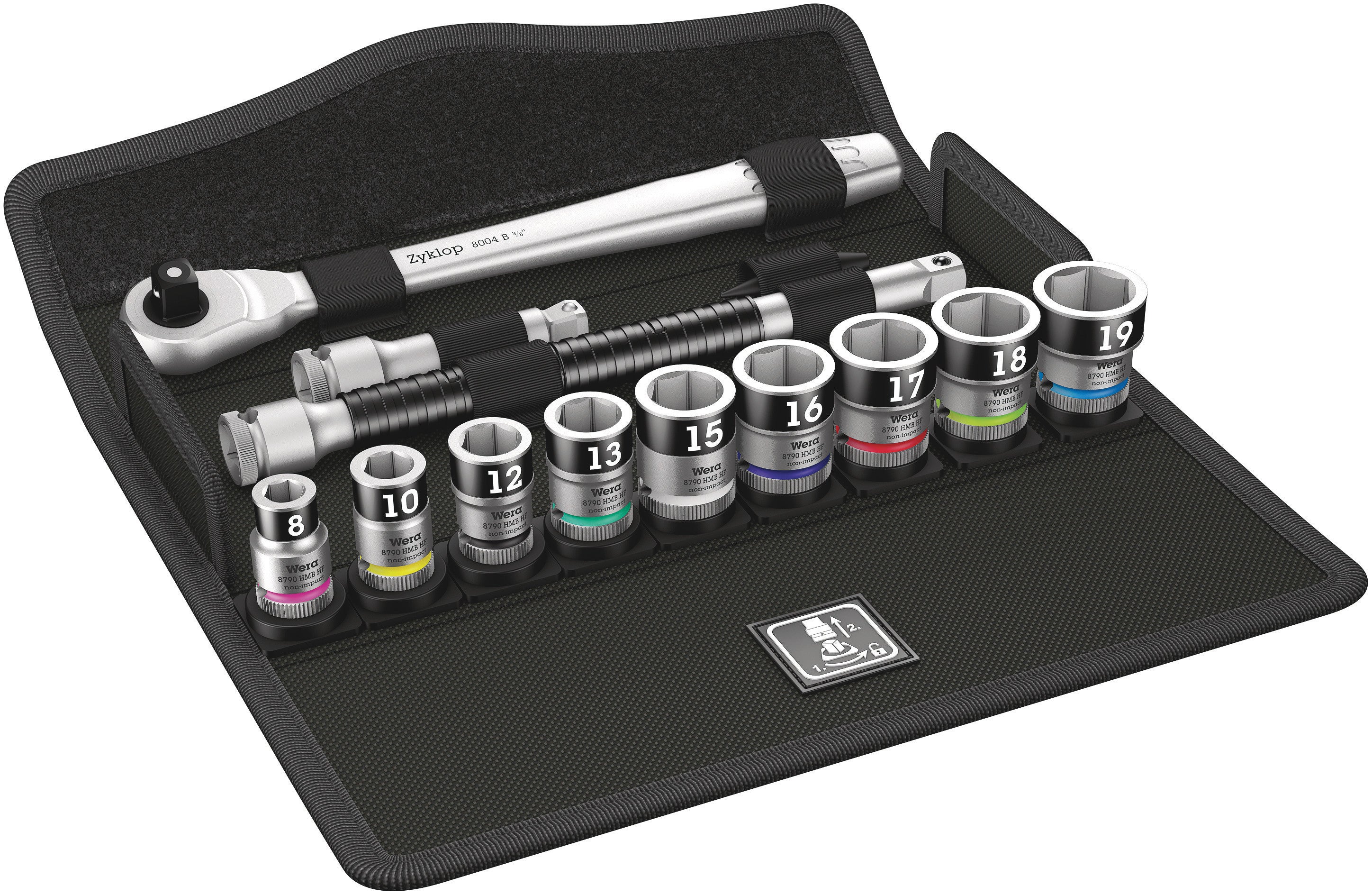 Wera | 05003785001 | 8100 SB HF 1 Zyklop Metal Ratchet Set | 3/8in Drive 13 pc