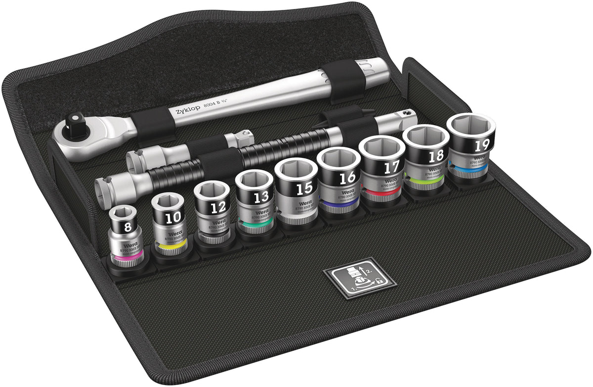 Wera | 05003785001 | 8100 SB HF 1 Zyklop Metal Ratchet Set | 3/8in Drive 13 pc