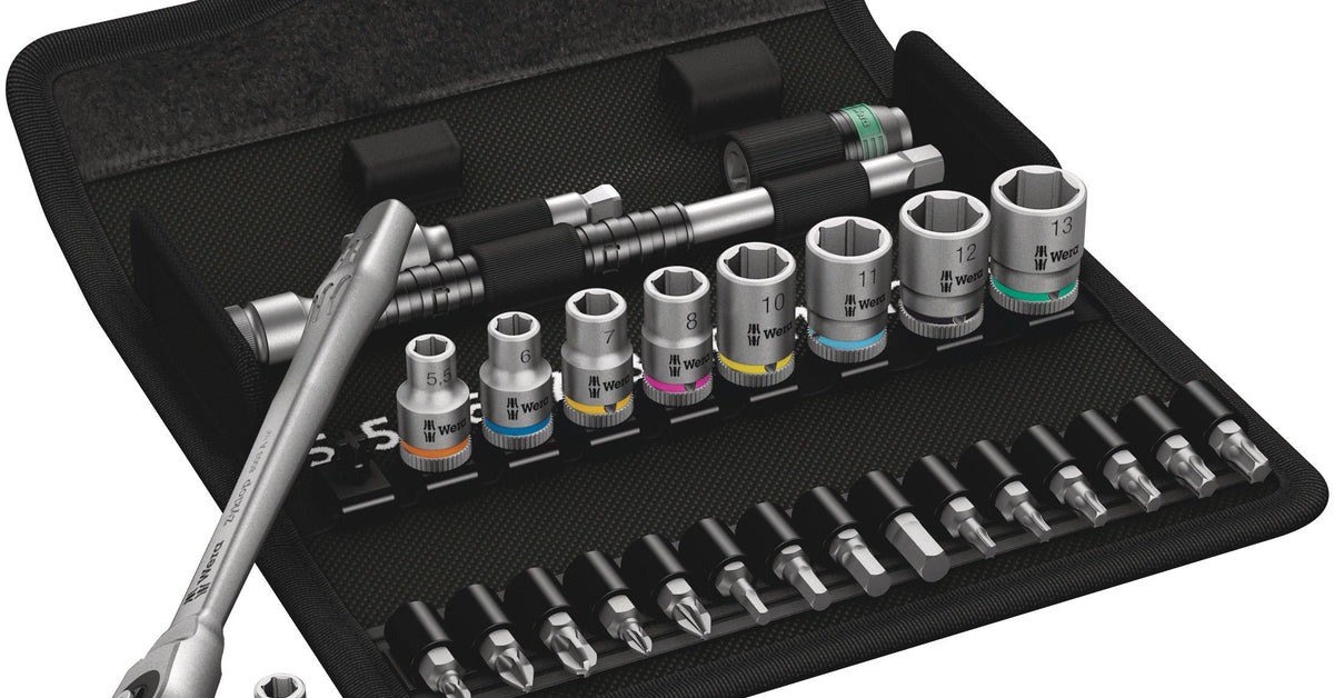 Wera 8100 Zyklop Metal Ratchet Socket (Push-Through) Set + Tool Pouch ...
