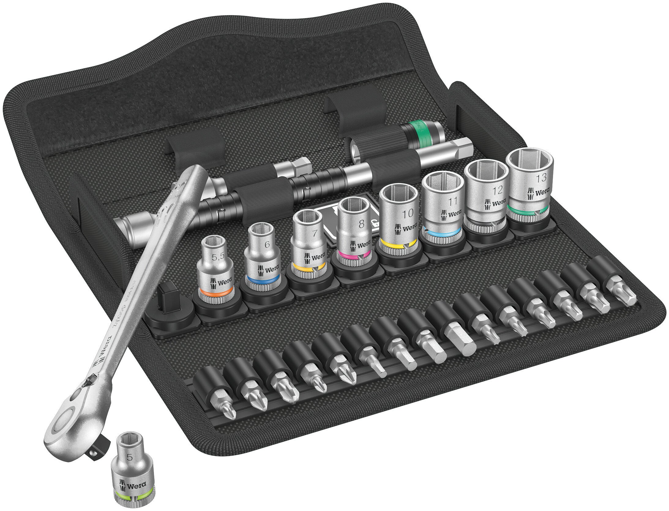 Wera 8100 Zyklop Metal Ratchet Socket (Switch-Lever) Set + Tool Pouch (Various Styles + Drives)
