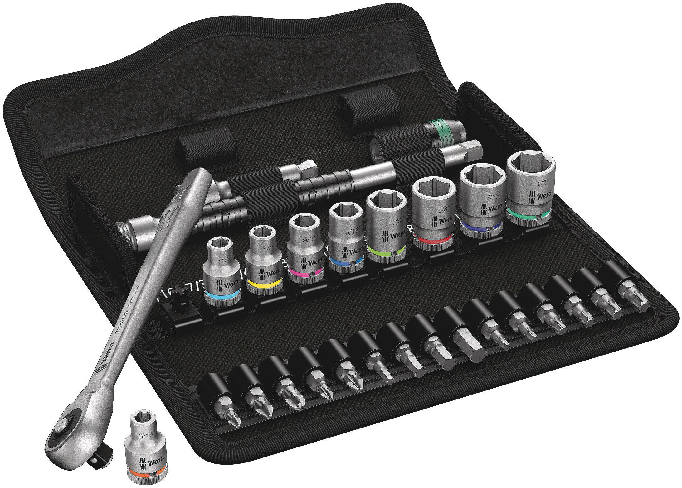 Wera 8100 Zyklop Metal Ratchet Socket (Push-Through) Set + Tool Pouch (Various Styles + Drives)