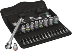 Wera 8100 Zyklop Metal Ratchet Socket (Push-Through) Set + Tool Pouch (Various Styles + Drives)