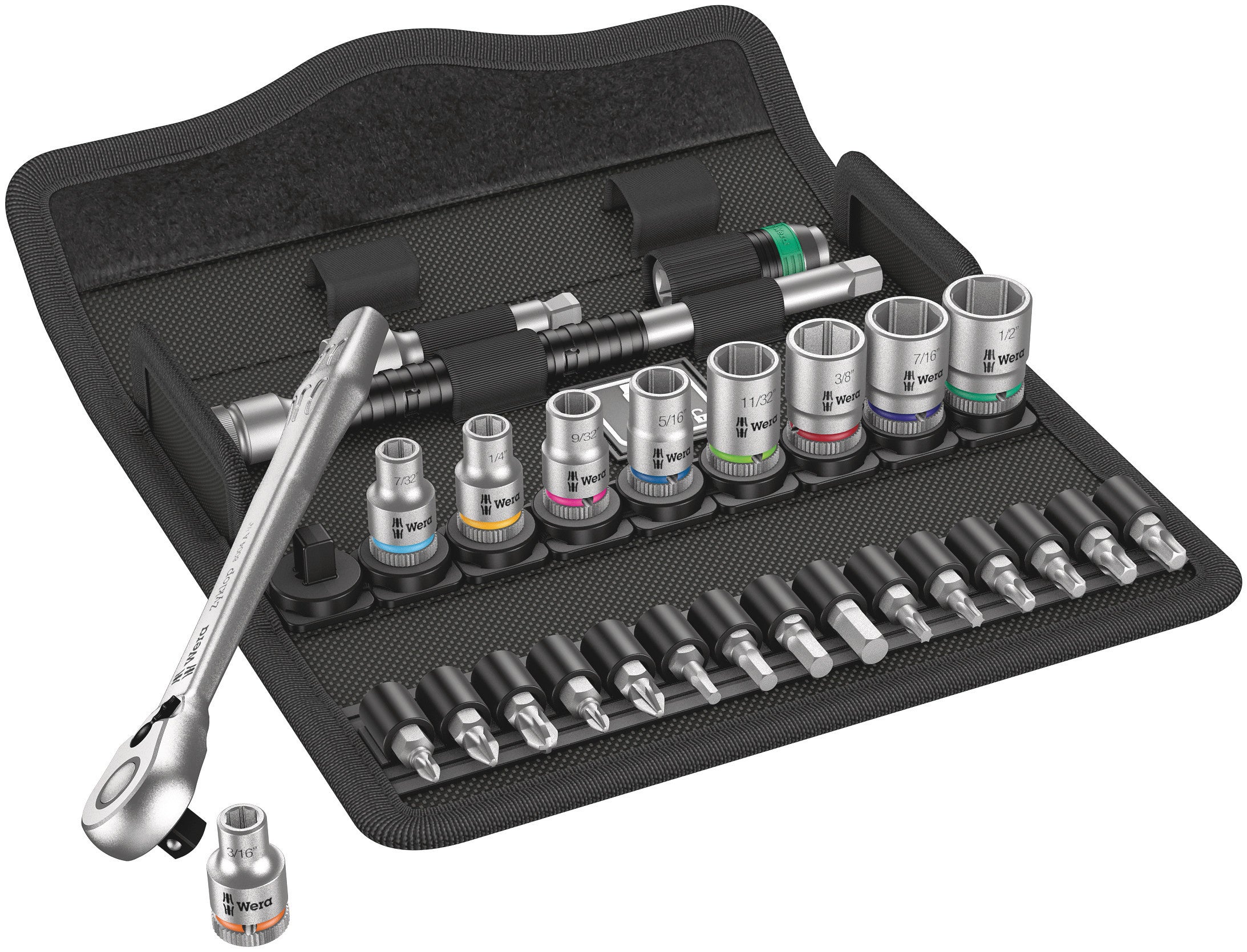 Wera 8100 Zyklop Metal Ratchet Socket (Switch-Lever) Set + Tool Pouch (Various Styles + Drives)