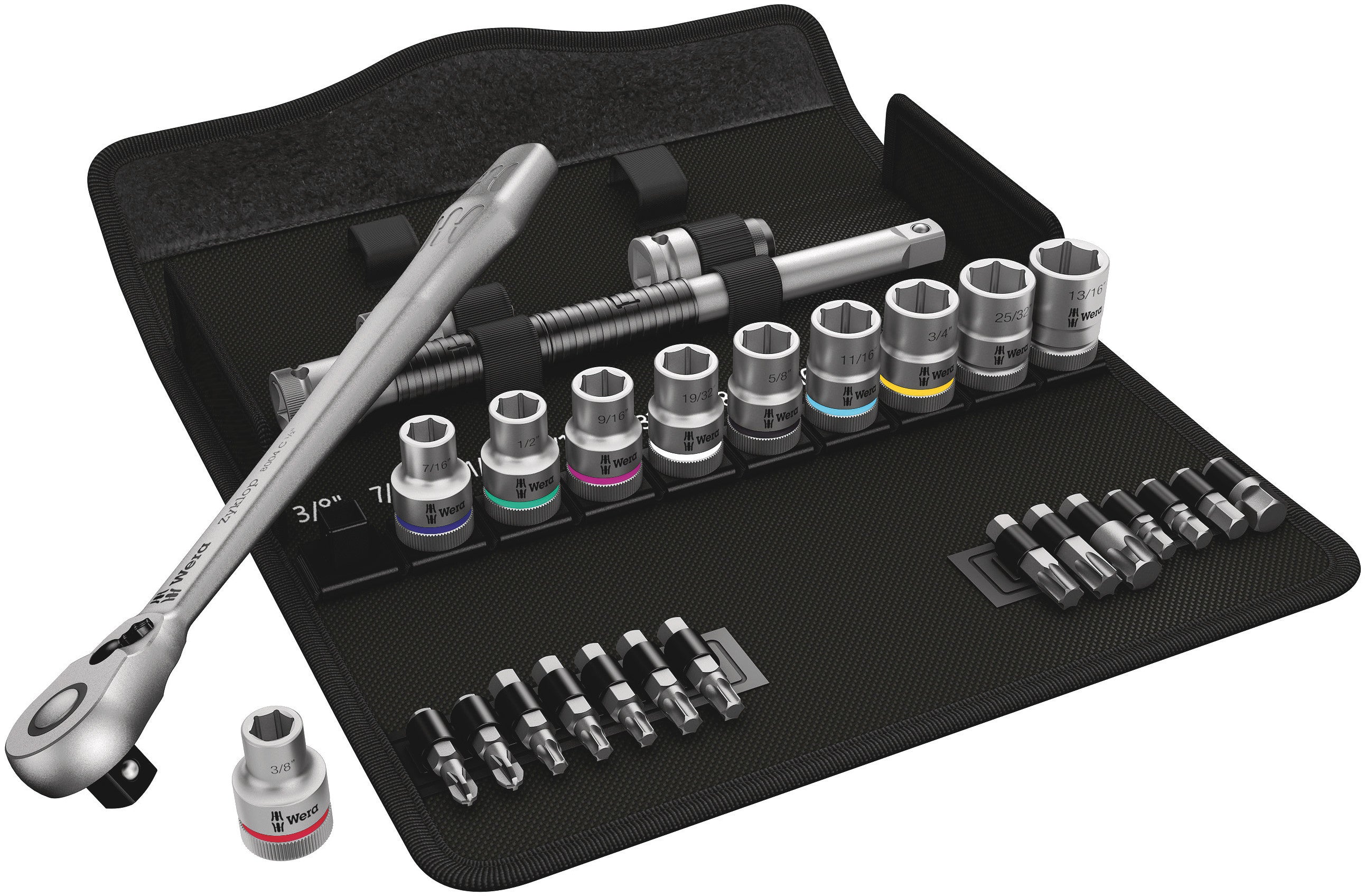 Wera 8100 Zyklop Metal Ratchet Socket (Switch-Lever) Set + Tool Pouch (Various Styles + Drives)