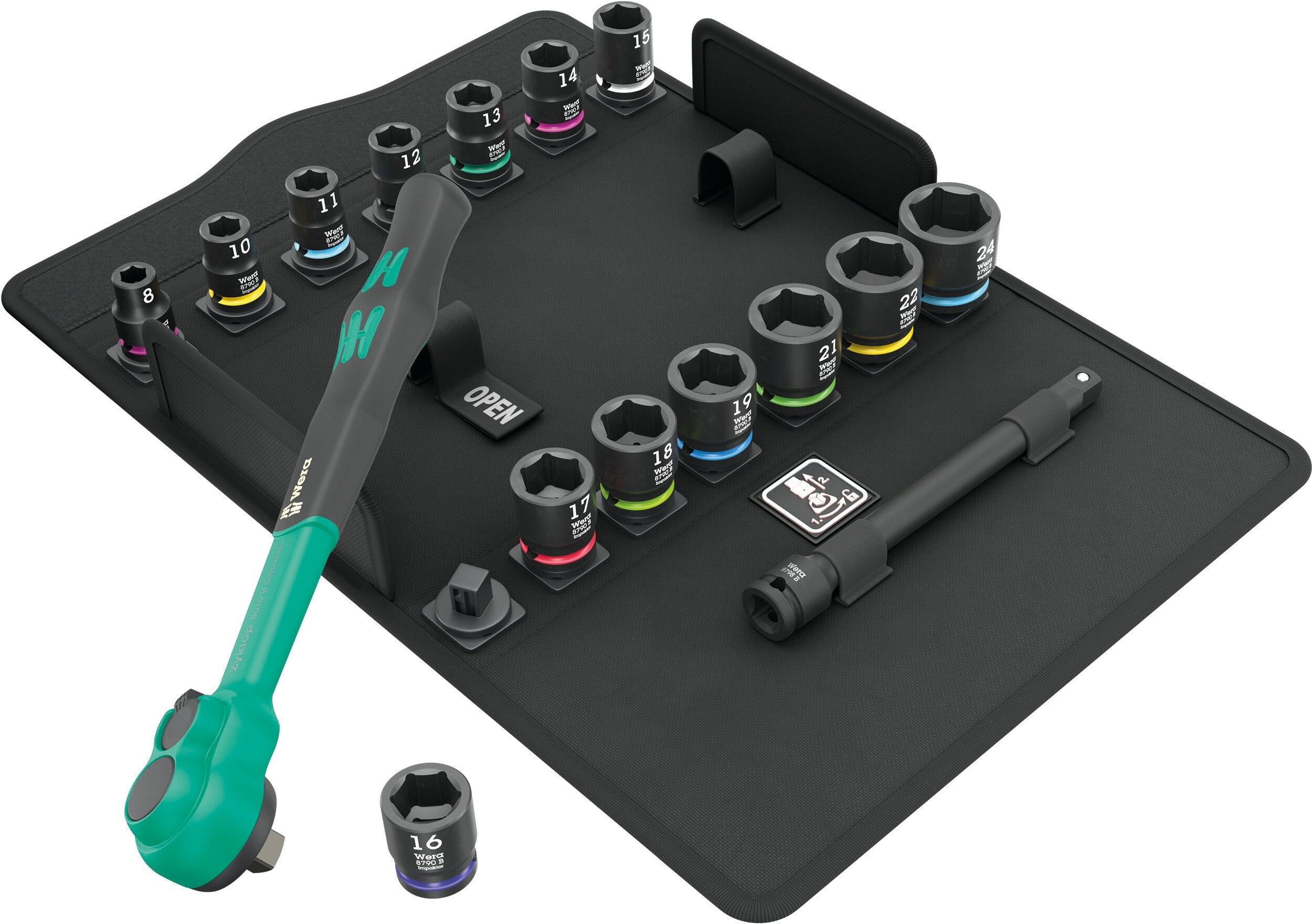 Wera | 8100 SB12 | Zyklop (3/8in Drive) Comfort Ratchet Impaktor Socket Set 16pc