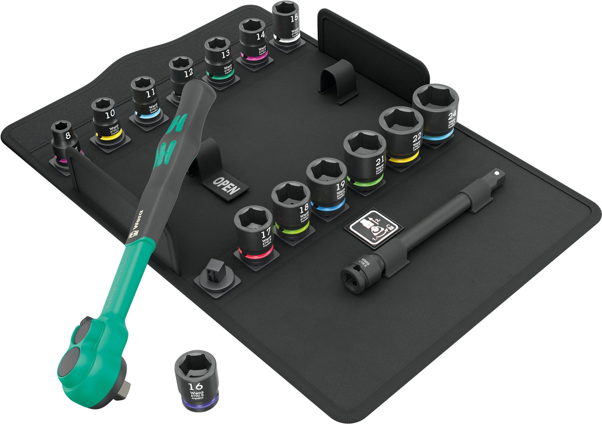 Wera | 8100 SB12 | Zyklop (3/8in Drive) Comfort Ratchet Impaktor Socket Set 16pc