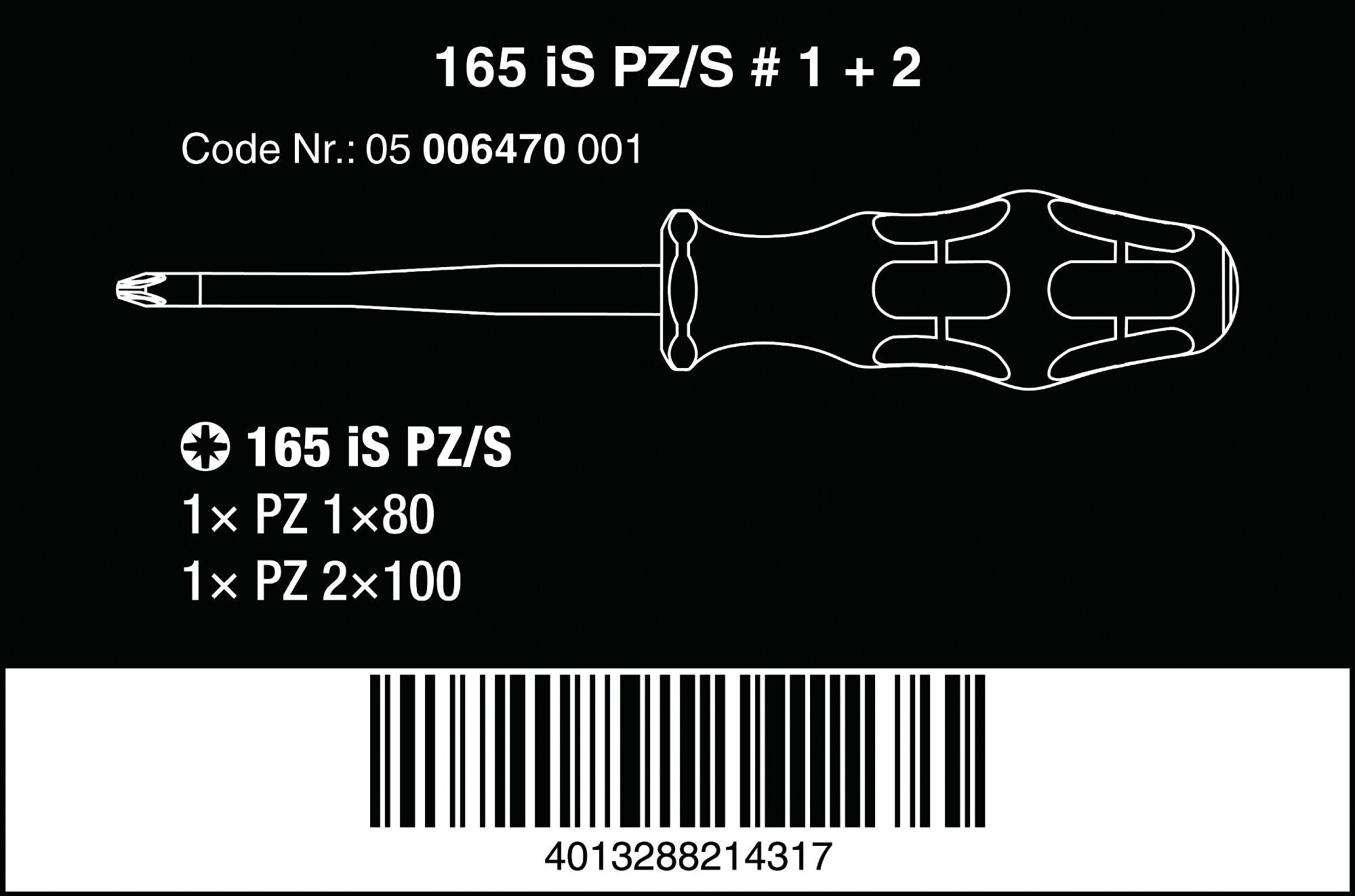 Wera | 05006470001 | 165 iS PZ/S # 1 + 2 Screwdriver | 2pc set