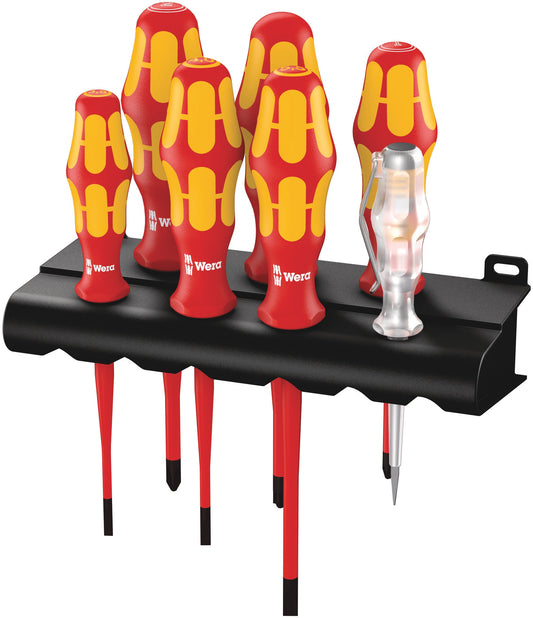 Wera VDE Kraftform Screwdriver Set 6pc + Voltage Tester + Plastic Rack (Various Styles)