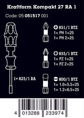 Wera | 05051517001 | KK 27 RA 1 | Ratchet Screwdriver Bit Set | 6pc