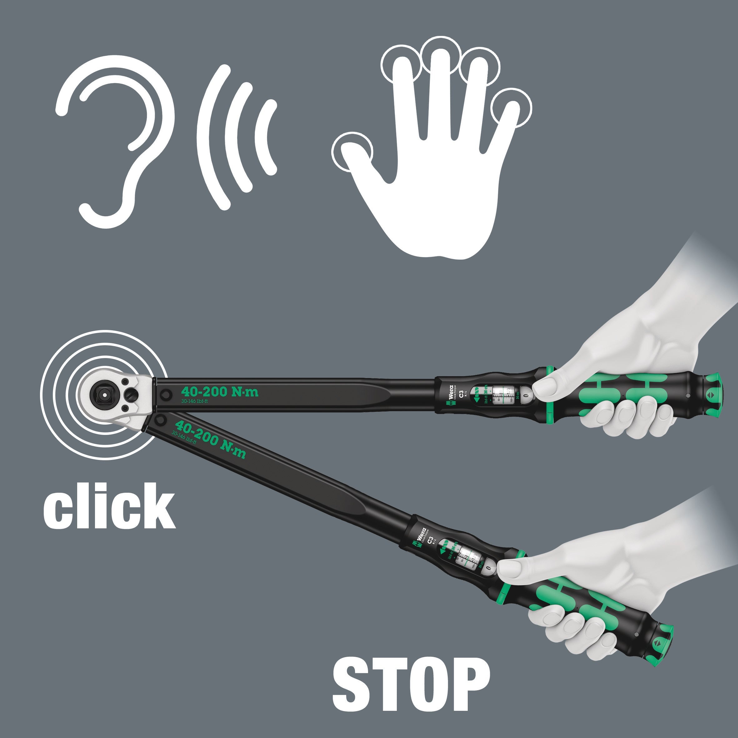 Wera | 05075626001 | Click-Torque C3 |  Push R/L 1/2in  Clockwise and Anticlockwise Control Torque Wrench | 40-200Nm