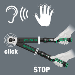 Wera | 05075631001 | Click-Torque E1 | 3/4in Push R/L Adjustable Clockwise and Anti-clockwise Torque-Control Ratchet Torque Wrench | 200-1000Nm