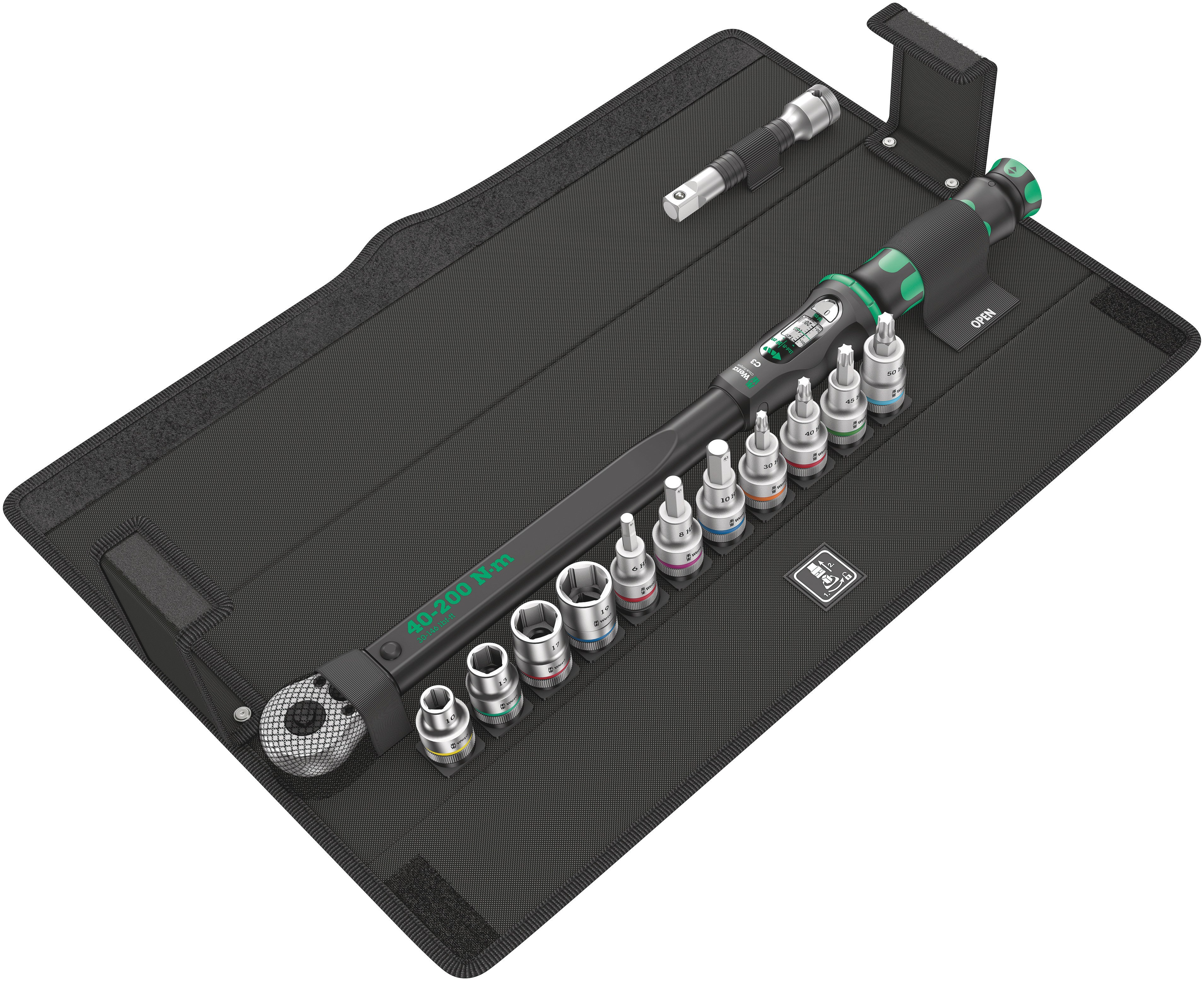 Wera | 05075680001 | Click-Torque C3 | 1/2in Reversible Ratchet Torque Wrench | 40-200Nm | Set 13pc