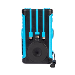 NBS Solar Power Bank with Wireless Charger, Built-in Cable, Hand Crank, Compass, Blue
