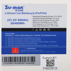 SUMAK SOLAR LiFePO4 BATTERY 51.2V 400AH (20.48KW)