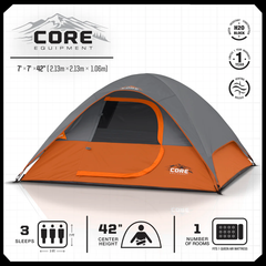 Core Equipment 3 Persons 7 x 7 Feet Dome Camping Tent