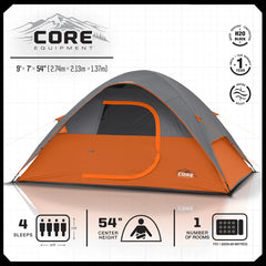 Core Equipment 4 Persons 9 x 7 Feet Dome Camping Tent