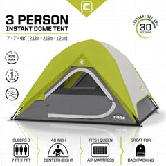 Core Equipment 3 Persons 7 x 7 Feet Instant Dome Camping Tent