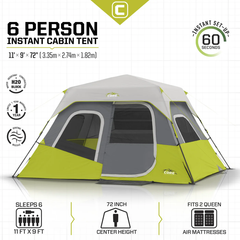 Core Equipment 6 Persons 11 x 9 Feet Instant Cabin Camping Tent