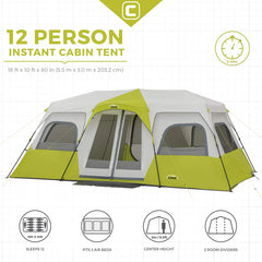 Core Equipment 12 Persons 18 x 10 Feet Instant Cabin Camping Tent
