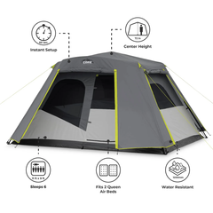 Core Equipment 6 Persons 11 x 9 Feet Instant Cabin Camping Tent with Full Rainfly