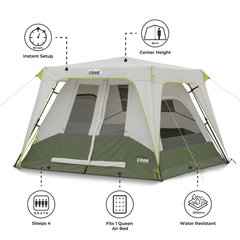 Core Equipment 4 Persons 8 x 7 Feet Instant Cabin Camping Performance Tent