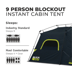 Core Equipment 9 Persons 14 x 9 Feet Instant Cabin Camping Blockout Tent