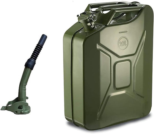 KT Plus 20L Gasoline Metal Jerry Can for Petrol/Diesel/Water with Flexible Metal Spout Green Made in Taiwan