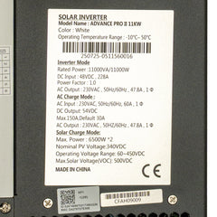 NBS SOLAR WALL MOUNTED HYBRID SOLAR INVERTER ADVANCE PRO II 11KW/48V