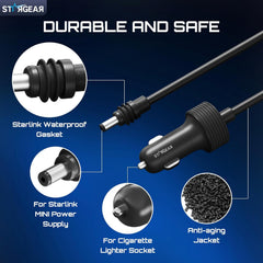 Stargear Starlink Mini Cable 12V – 3M/10FT (16AWG Cigarette Lighter to DC)