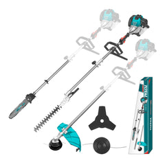 Total 4-in-1 Petrol Multi-Tool Garden Set, 52cc 1.4kW, Hedge Trimmer, Grass Trimmer, Bush Cutter, Chain Saw, 420mm Cutting Path