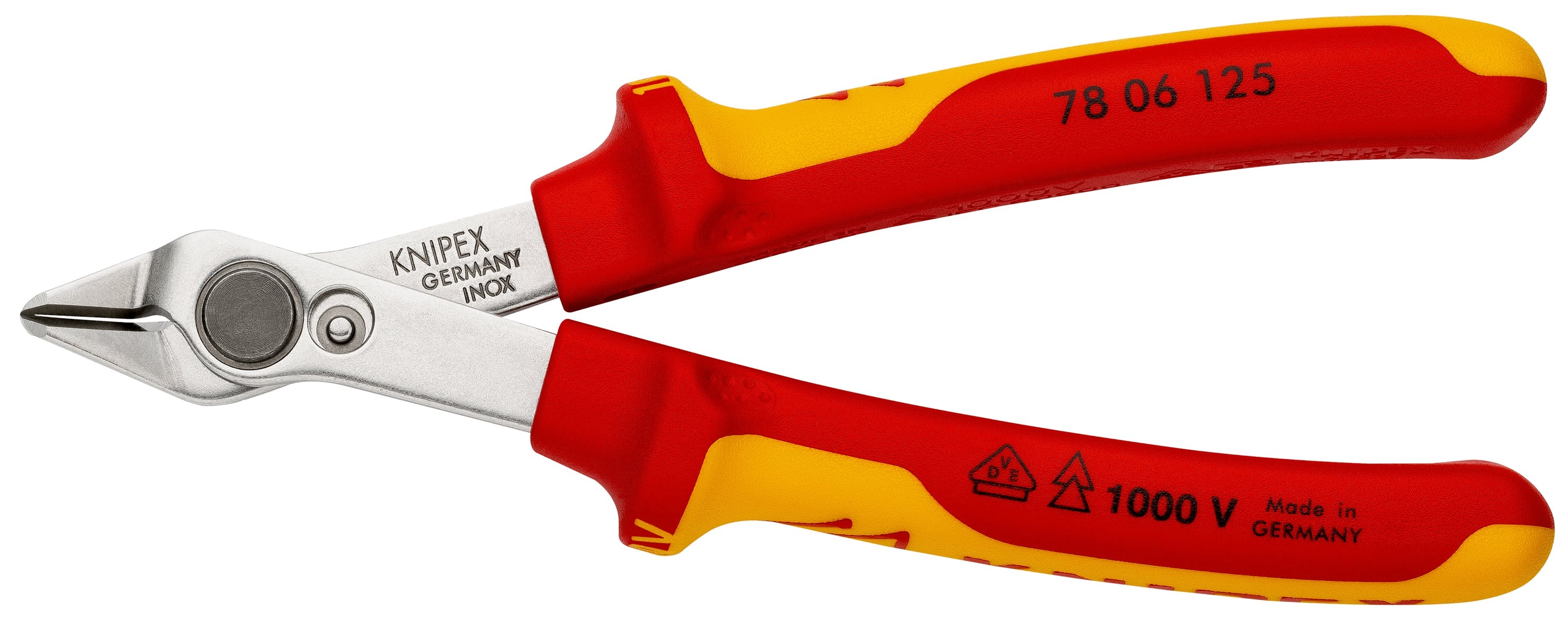 78 06 125 | VDE Electronics Super Knips® | Multi-Component Handle | Polished Head / INOX Steel - 125mm