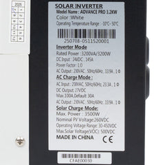 NBS SOLAR WALL MOUNTED HYBRID SOLAR INVERTER ADVANCE PRO 3.2KW/24V