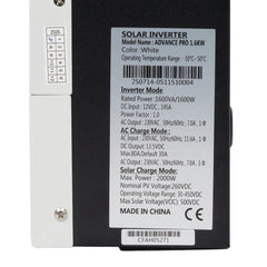 NBS SOLAR WALL MOUNTED HYBRID SOLAR INVERTER ADVANCE PRO 1.6KW/12V
