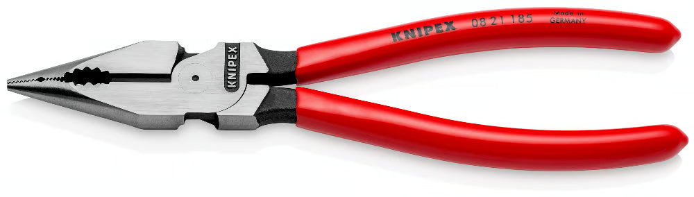 Knipex | 08 21 185 | Needle-Nose Combination Plier | Plastic Coated Handle | Black Atramentized - 185mm