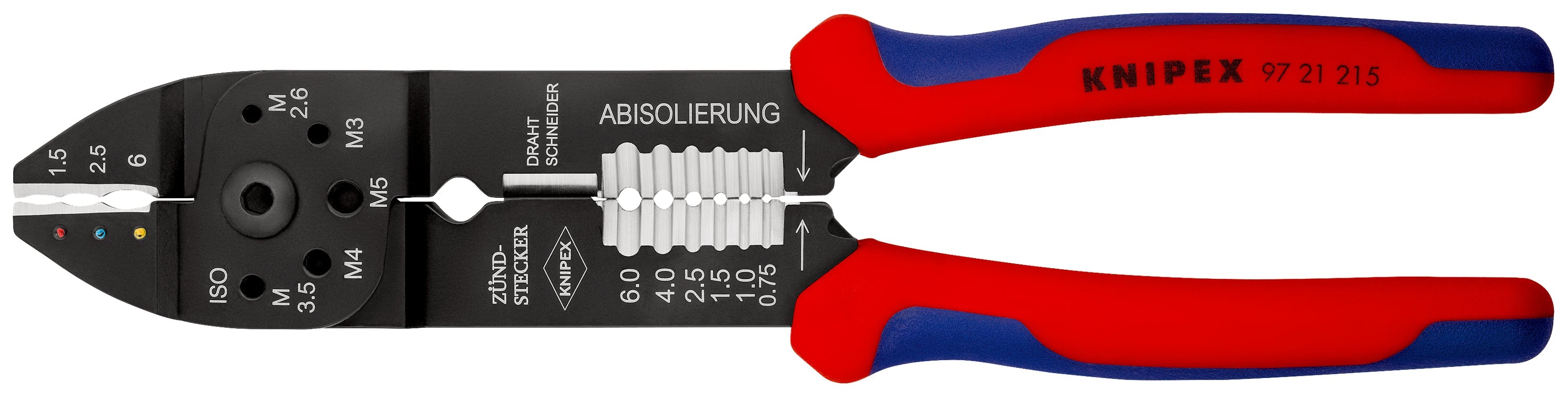 97 21 215 | Crimping Pliers for Insulated Terminals & Cable Connectors | Multi-Component Handle - 230mm