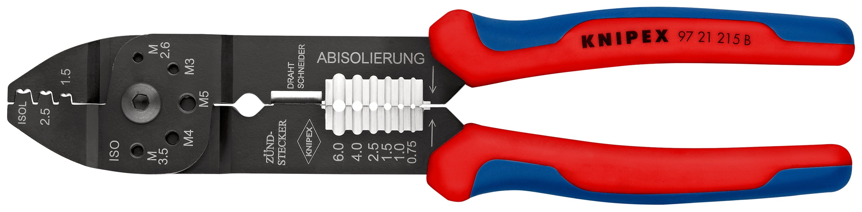 97 21 215 B | Crimping Pliers for Non-Insulated Plug Connectors | Multi-Component Handle - 230mm