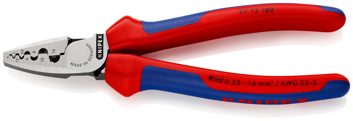 97 72 180 | Crimping Pliers for Wire Ferrules | Multi-Component Handle | Polished Head - 180mm