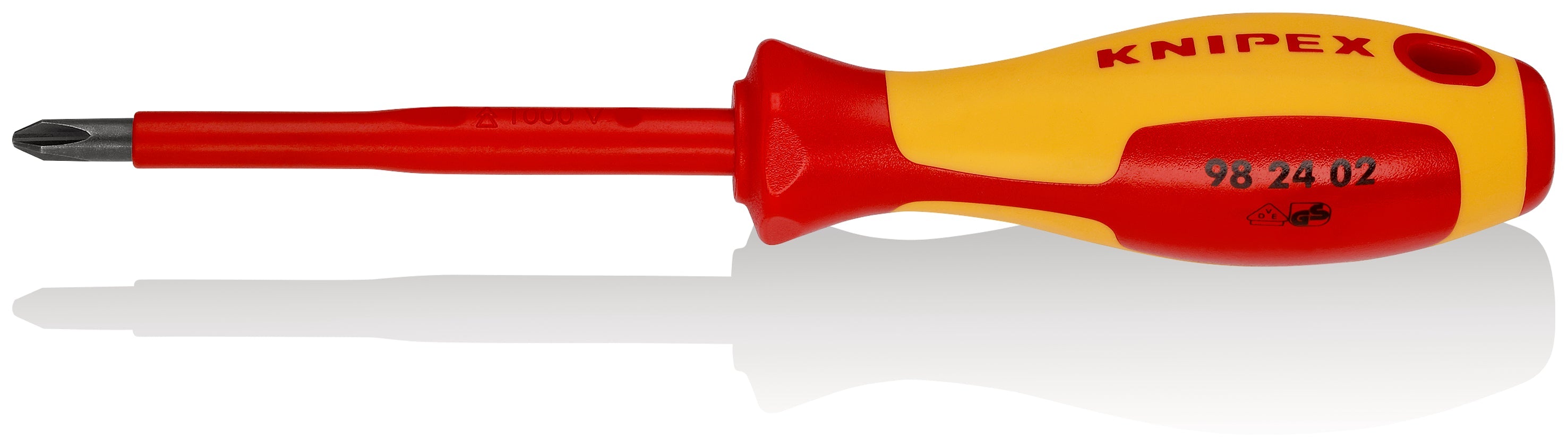 KNIPEX 98 24 02 Screwdriver for cross recessed screws Phillips® insulating multi-component handle, VDE-tested burnished 212 mm