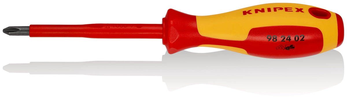 KNIPEX 98 24 02 Screwdriver for cross recessed screws Phillips® insulating multi-component handle, VDE-tested burnished 212 mm