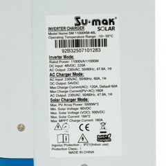 Su-mak Solar Pure Sine Wave Hybrid Inverter, 11 KW/48V, Model SM11000KM-48L MPPT Solar Charge Controller