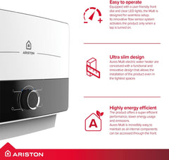 Ariston® 7.7 kW Instant Water Heater, Made in Italy Aures Multi for Bathroom & Kitchen with 5 Years Warranty, Express Installation Available