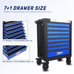 VTools 27-Inch 8-Drawer Tool Cabinet with Central Lock