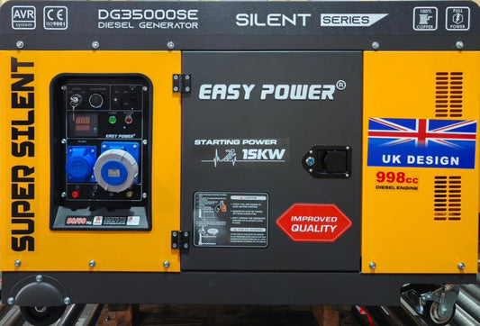 Easy Power 15 kW Super Silent Diesel Generator, DG35000SE Single/3 Phase 50/60 Hz for Power Backup, Industial, Construction & Home Use