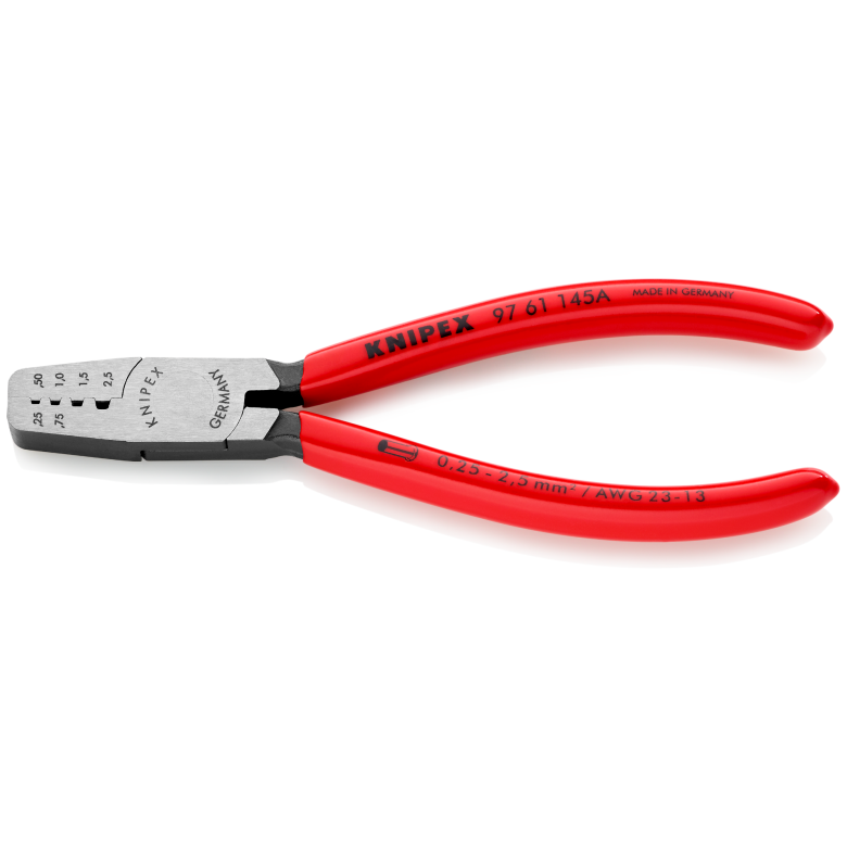 97 61 145 A | Crimping Pliers for Wire Ferrules | Coated Handle | Polished Head - 145mm