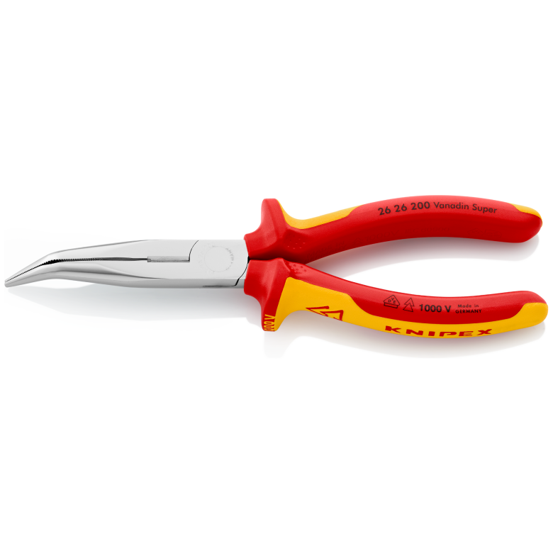 26 26 200 | VDE Snipe Nose Side-Cutting (Stork Beak) Bent Pliers | Multi-Component Handle | Chrome Plated - 200mm