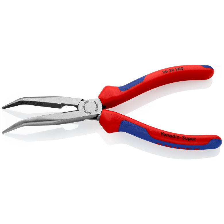 26 22 200 | Snipe Nose Side-Cutting (Stork Beak) Bent Pliers | Multi-Component Handle | Black Atramentized - 200mm