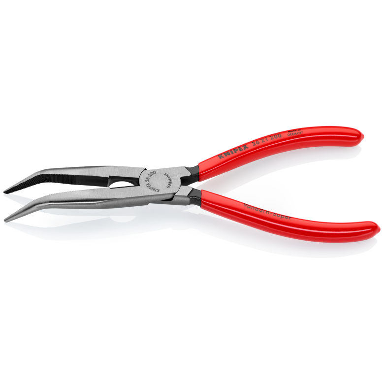 26 21 200 | Snipe Nose Side-Cutting (Stork Beak) Bent Pliers | Coated Handle | Black Atramentized - 200mm