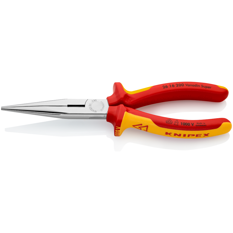 26 16 200 | VDE Snipe Nose Side-Cutting (Stork Beak) Pliers | Multi-Component Handle | Chrome Plated - 200mm